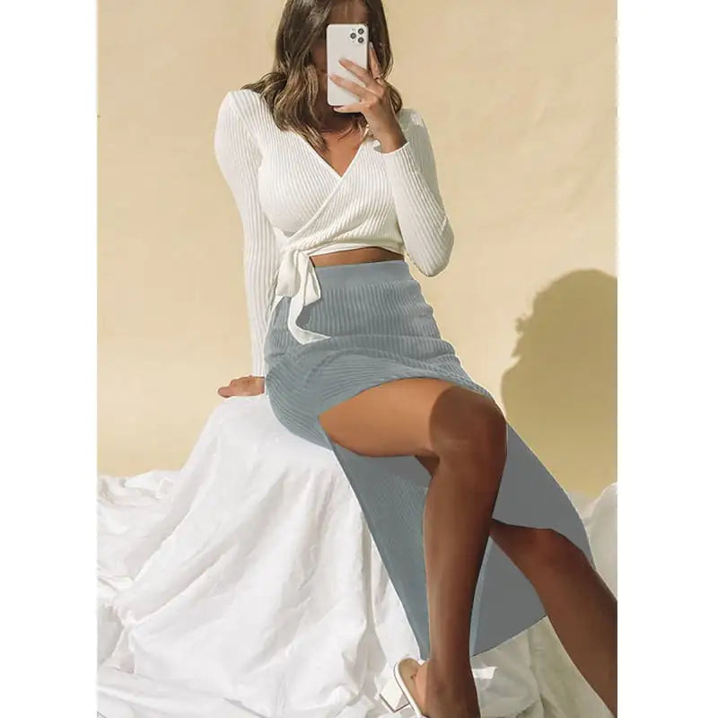 High Waist Irregular Slit Skirt for Women