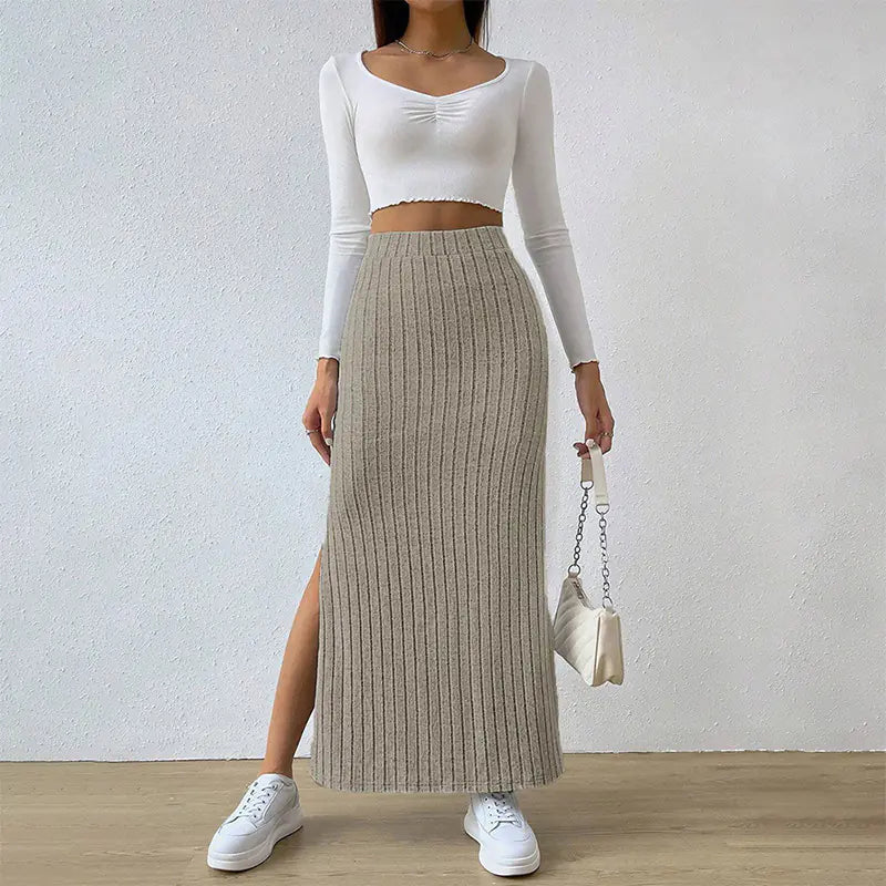 High Elastic Slit Long Sheath Skirt for Women