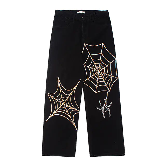 Spider Web Embroidered Oversized Casual Jeans for All
