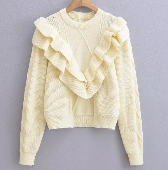 Spring Fashion Loose Ruffled Knit Sweater for Women