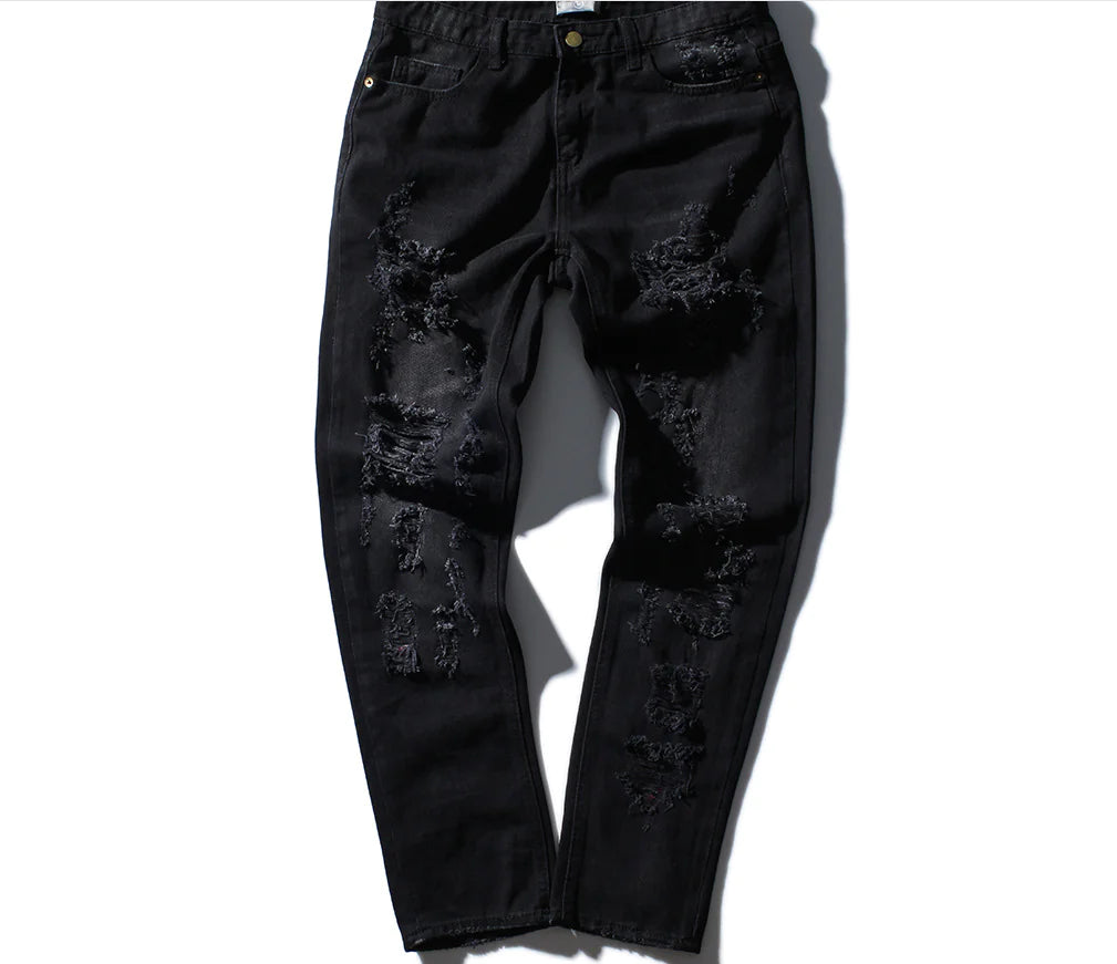 Rose Embroidered Ripped Denim Jeans