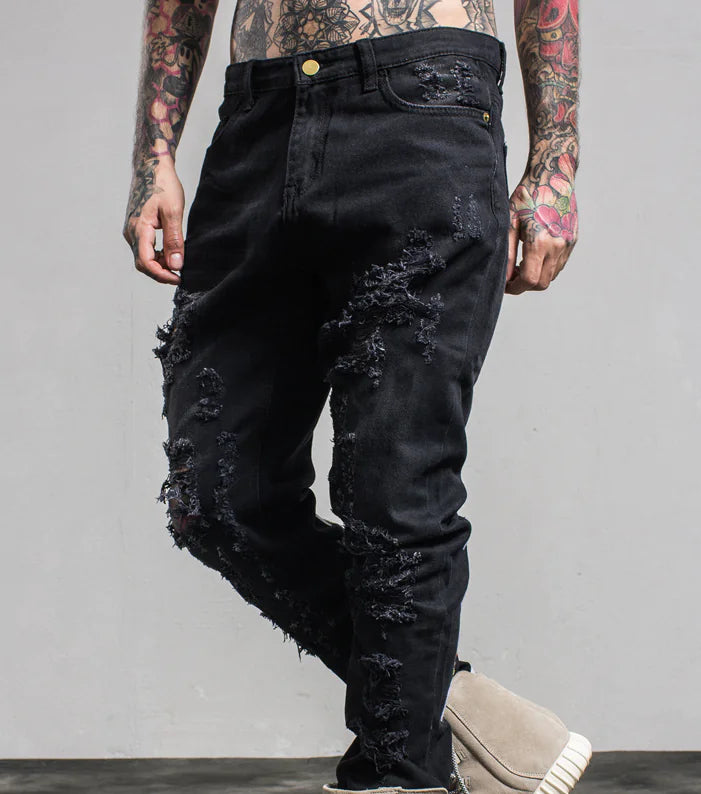 Rose Embroidered Ripped Denim Jeans