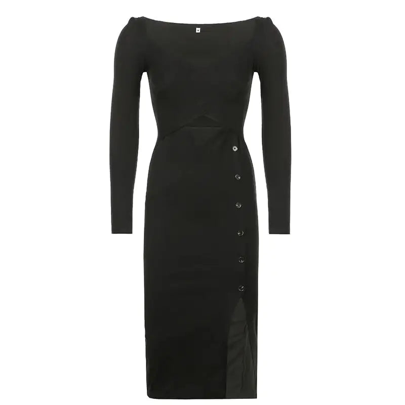 Slit-Breasted Knit Long Dress for Women Fashion