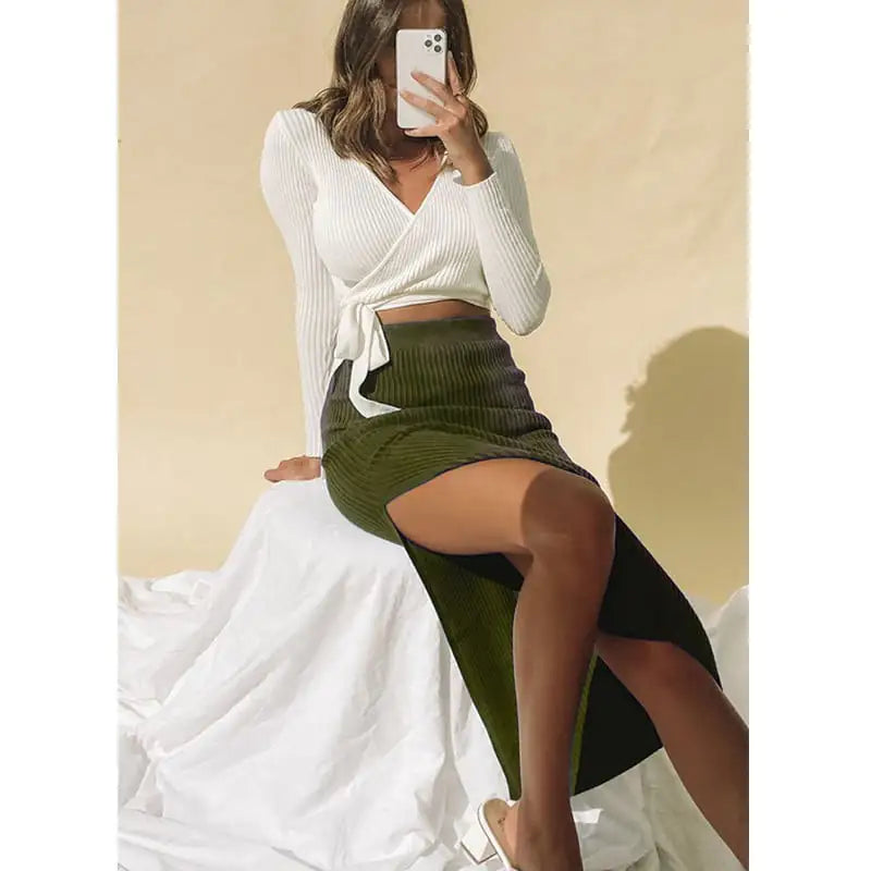 High Waist Irregular Slit Skirt for Women